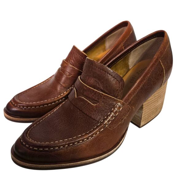 Kork Ease Modeste Penny Loafer Heels Brown Leather Pump Chunky Block Slip On 8.5 - Picture 14 of 16